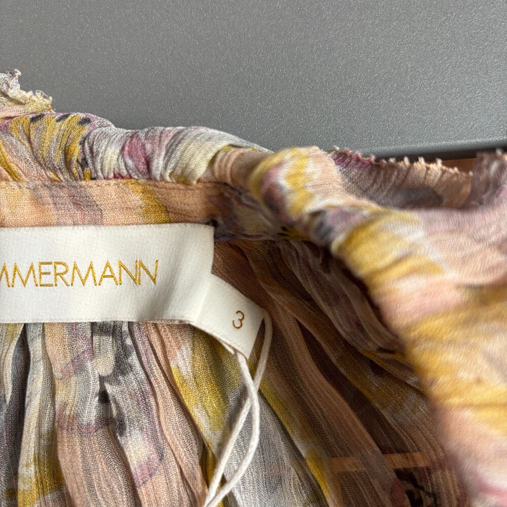 Zimmermann Illustration Blouse Top Womens 3 Multicolor Floral Frilled Cap Sleeve - Picture 7 of 11